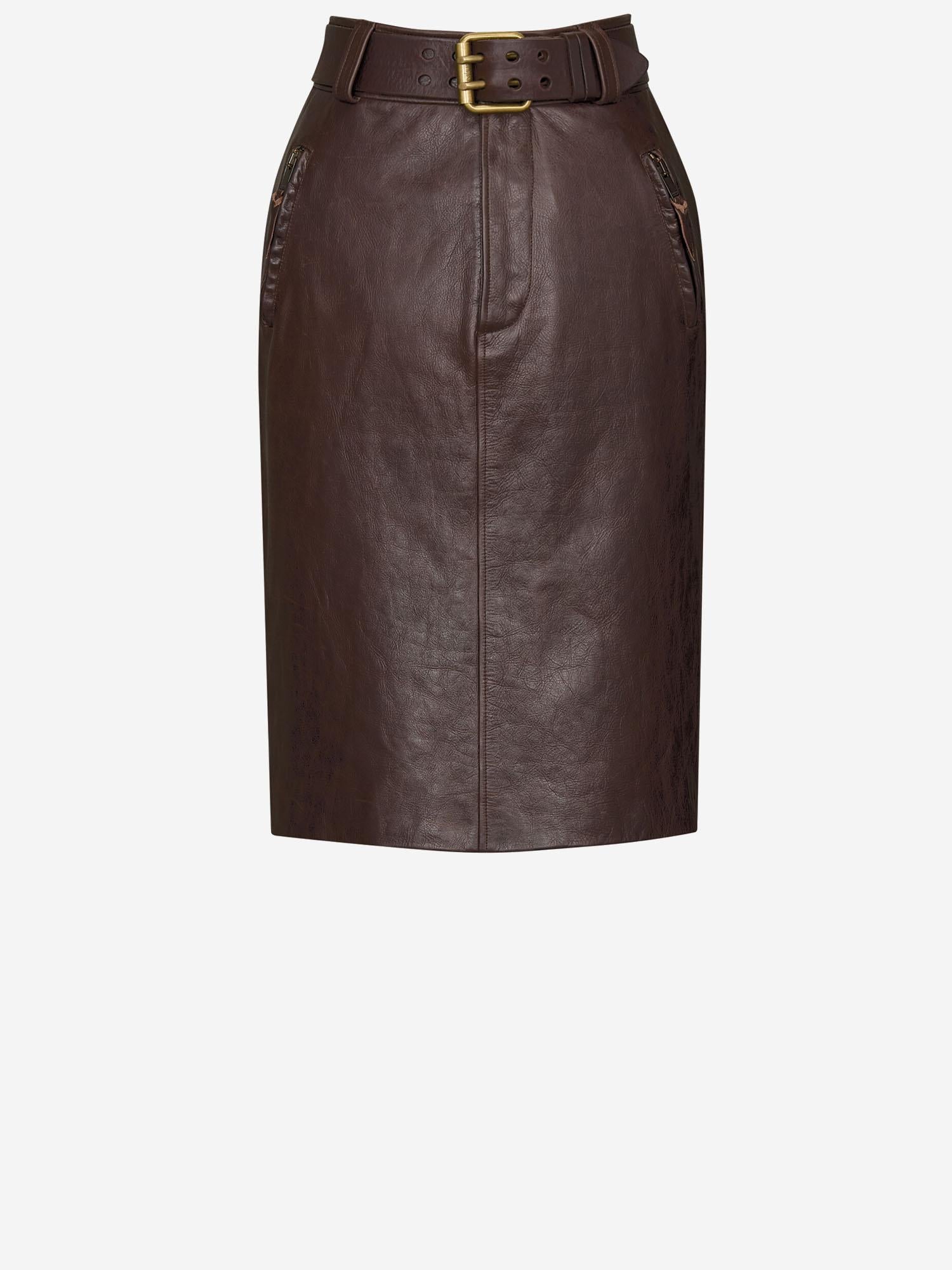 GONNA A MATITA CON CINTURA IN PELLE STROPICCIATA 865021 YCVD22820 SAINT LAURENT 