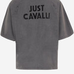 T-SHIRT IN COTONE CON RICAMO FIAMMA E LOGO POSTERIORE 80OAHE22 CJW13899 JUST CAVALLI 