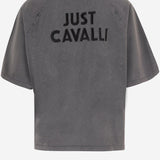T-SHIRT IN COTONE CON RICAMO FIAMMA E LOGO POSTERIORE 80OAHE22 CJW13899 JUST CAVALLI 