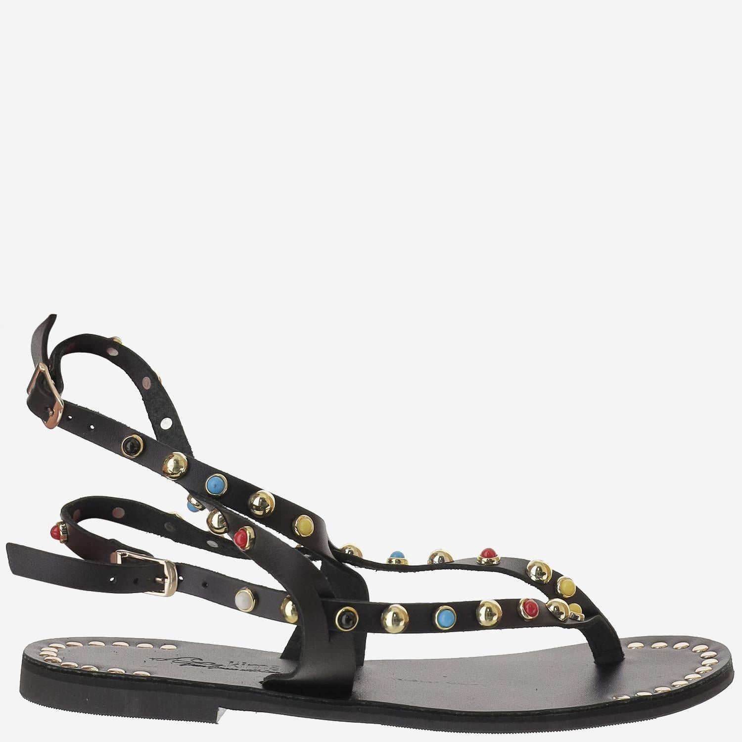 SANDALO NAXOS DI PELLE CON APPLICAZIONI NAXOS NERO KIMA 