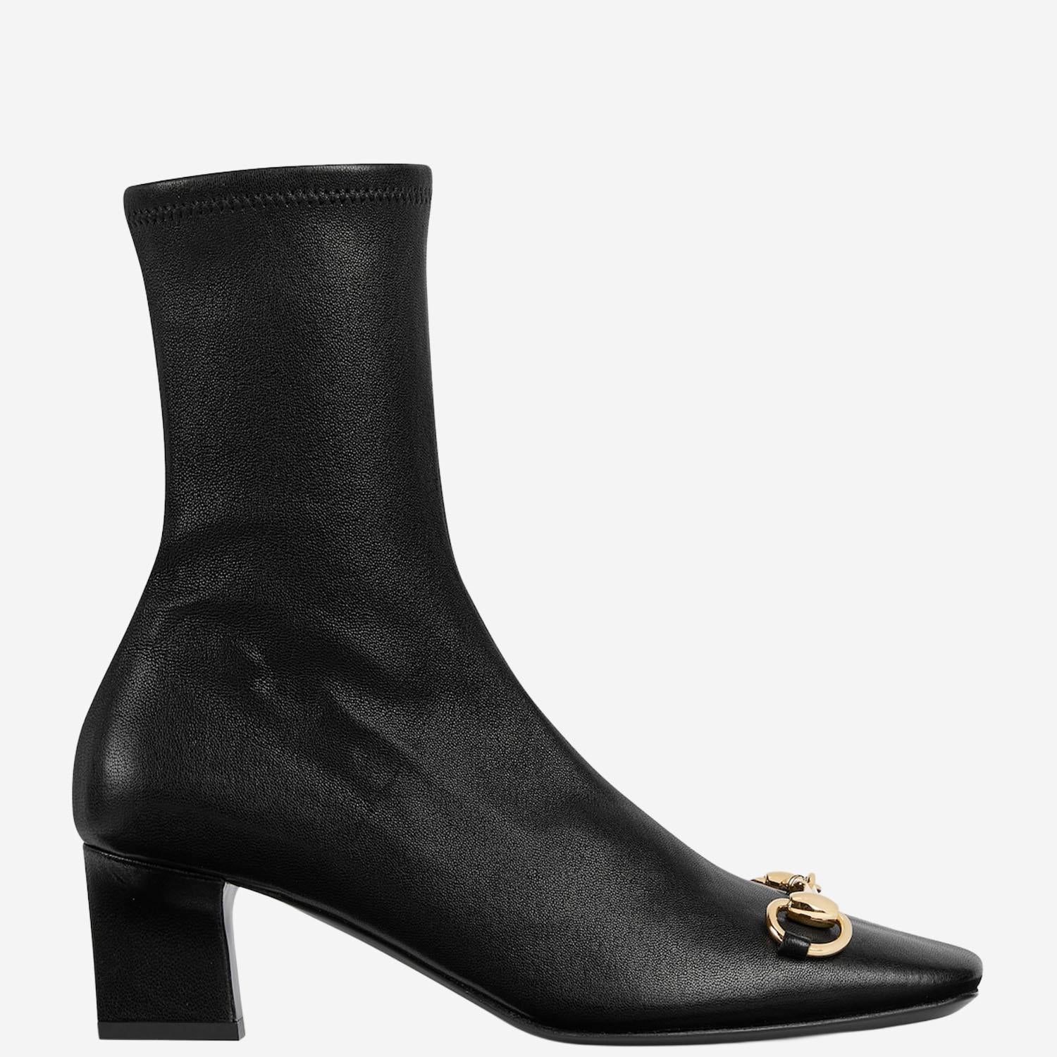 STIVALETTI IN PELLE CON MORSETTO 865405 AAGGW1000 GUCCI 