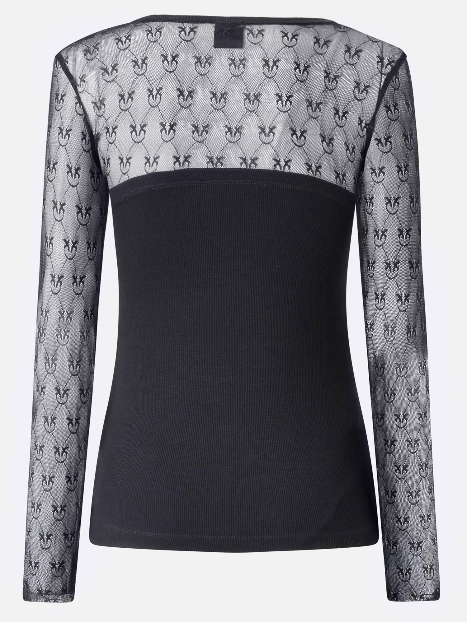 MAGLIA VIOLINISTA IN JERSEY CON PIZZO LOGO LOVE BIRDS 106472 A362Z99 PINKO 