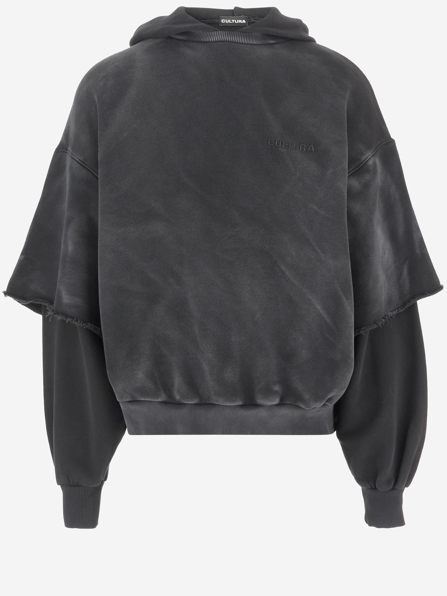 FELPA CON CAPPUCCIO IN COTONE E MANICHE A STRATI I002  CULTURA 