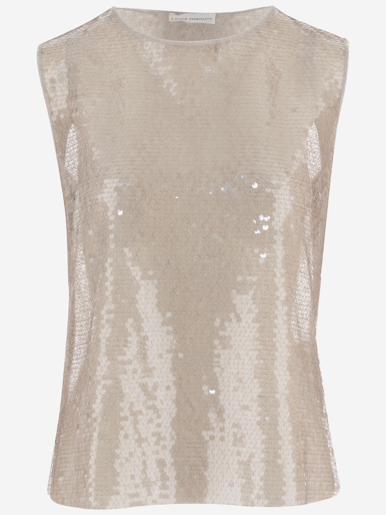 TOP SENZA MANICHE IN TESSUTO LUCIDO CON PAILLETTES T061 PSEQDUSK NICCOLO PASQUALETTI 