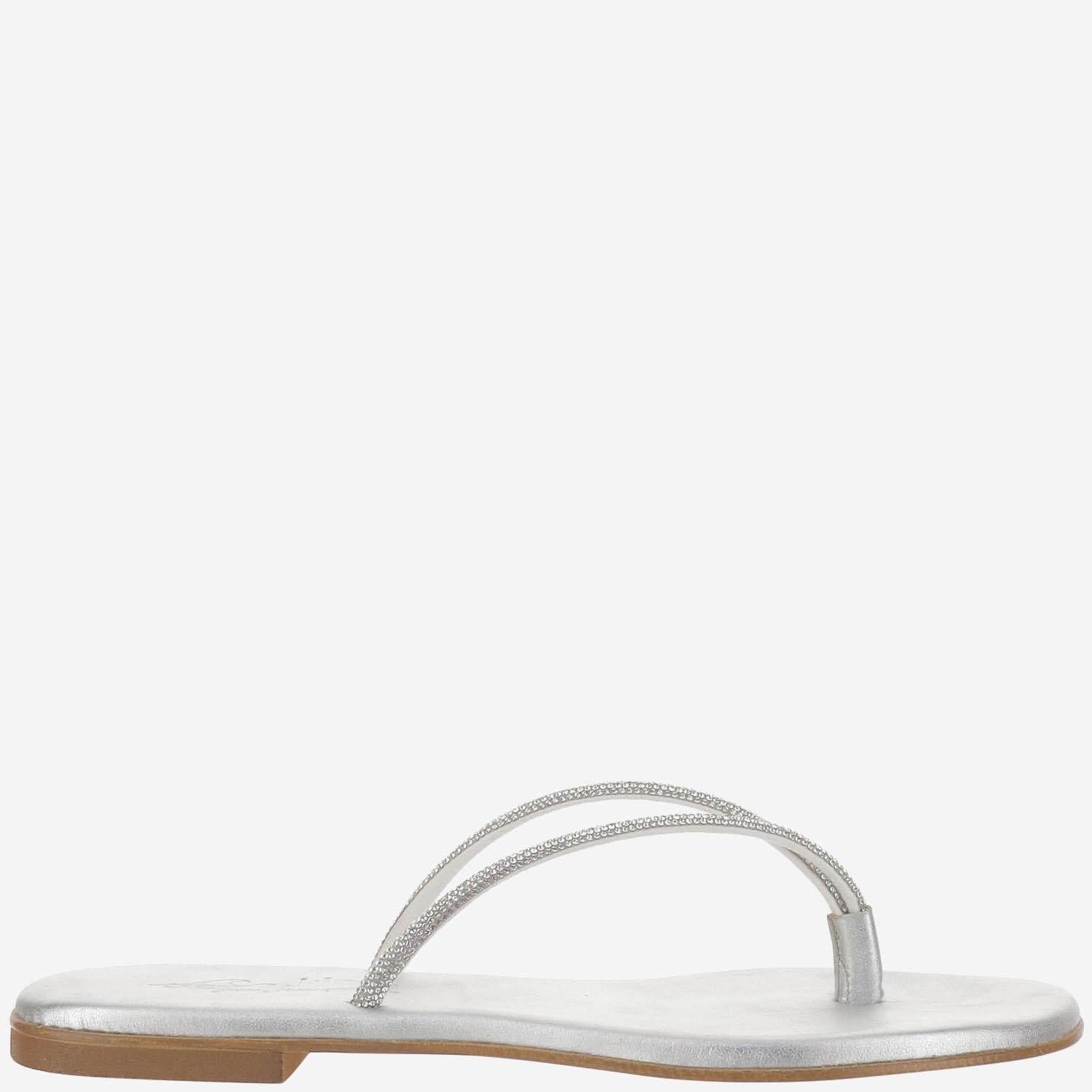 SANDALI IN PELLE CON STRASS<BR/> BALOS SILVER KIMA 