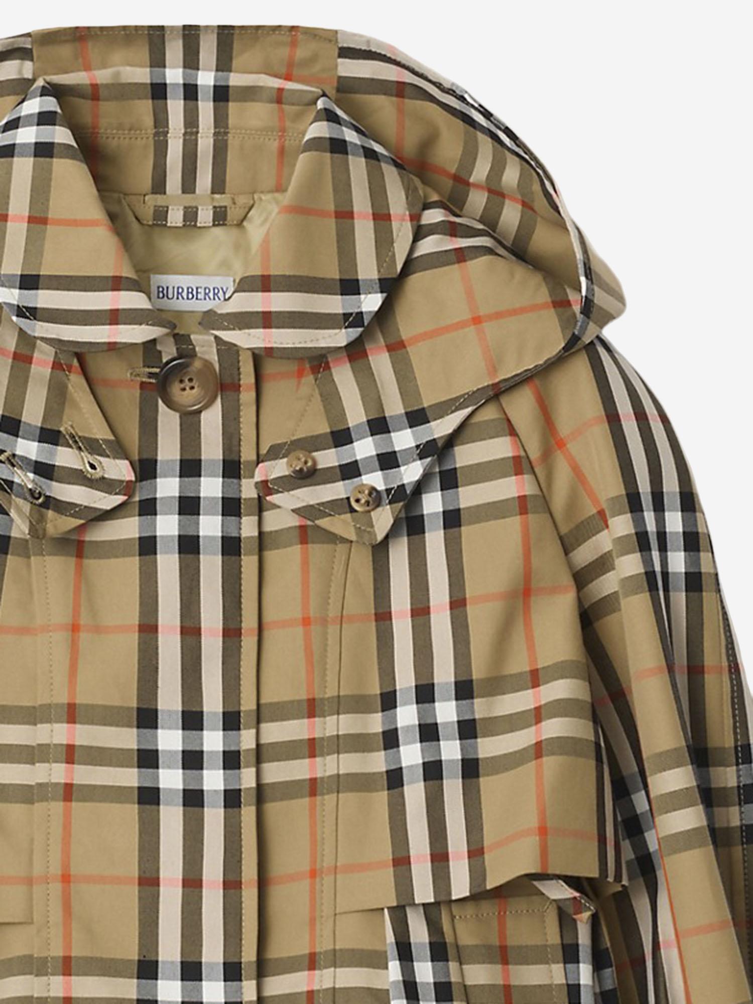 GIACCA TRENCH CON CAPPUCCIO IN COTONE CHECK 8117878 SANDIPCHECK BURBERRY KIDS 
