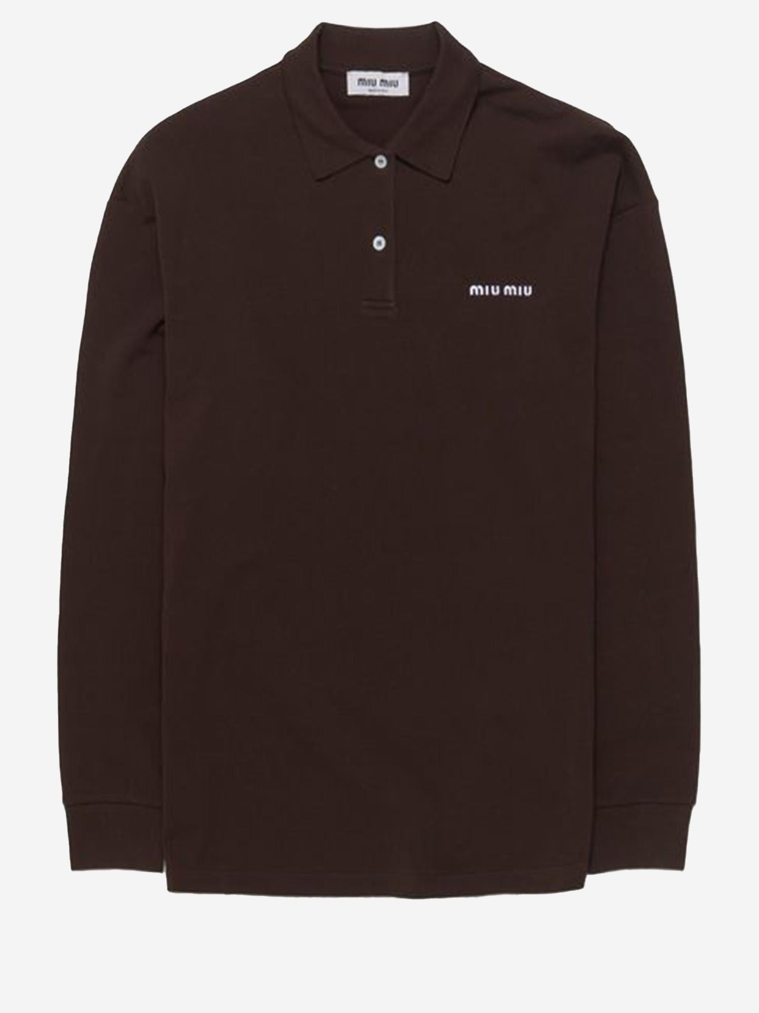 POLO A MANICHE LINGHE IN COTONE CON LOGO MJL019 14RWF0324 MIU MIU 