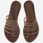 SANDALI IN PELLE CON STRASS KOS BRONZO MORO KIMA 
