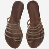 SANDALI IN PELLE CON STRASS KOS BRONZO MORO KIMA 