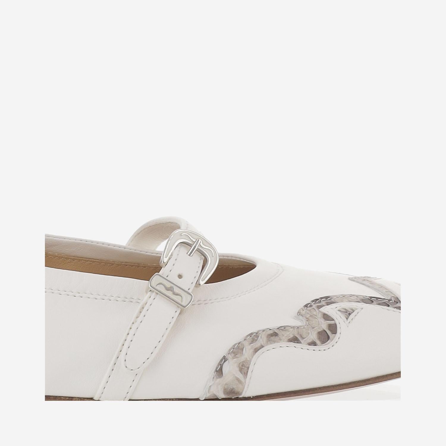 BALLERINE IN PELLE E PITONE SR4913P02 NAPPABIANCO6000PITONEROCCIA SARTORE 
