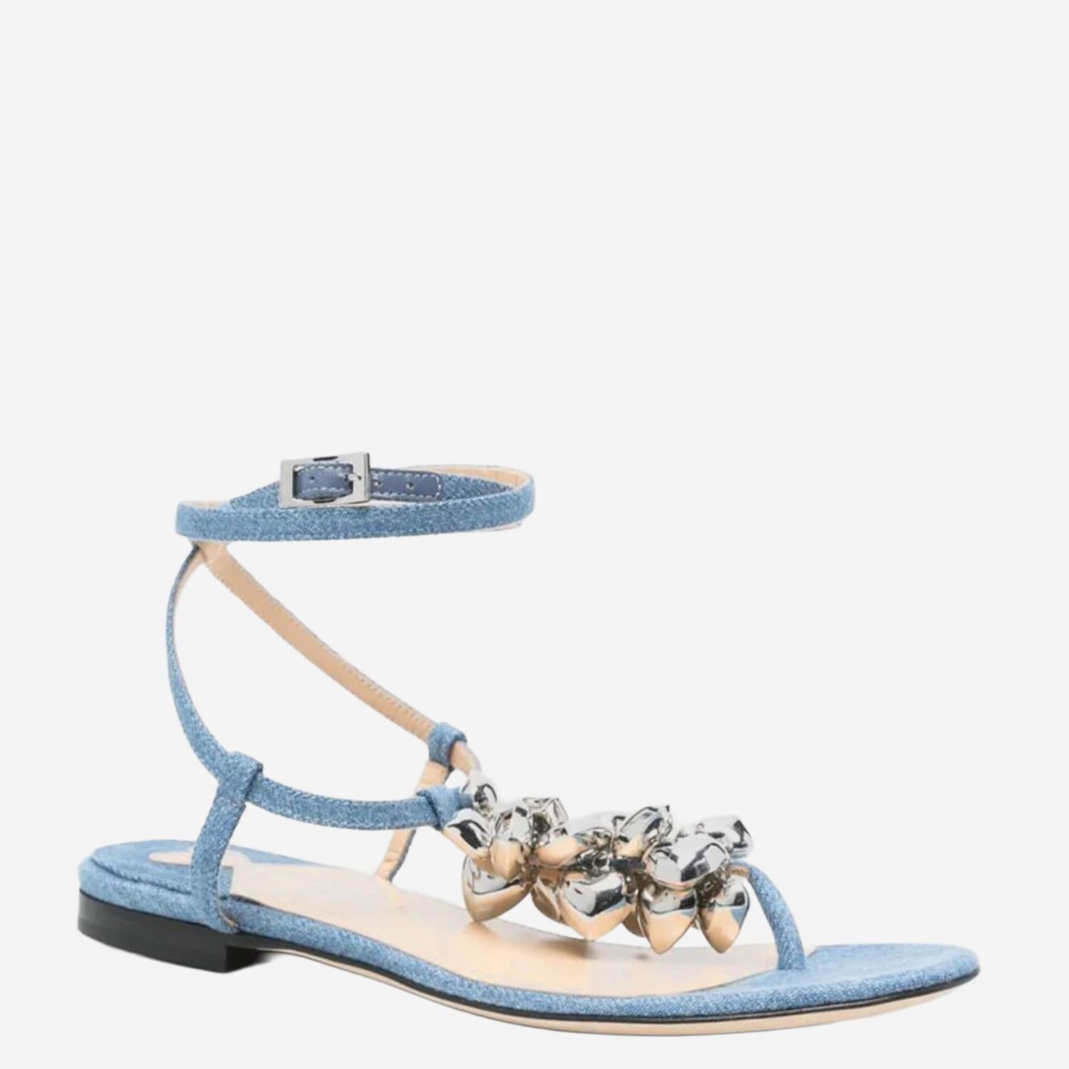 SANDALI IN COTONE E PELLE S089705 DENB27 MACH & MACH 