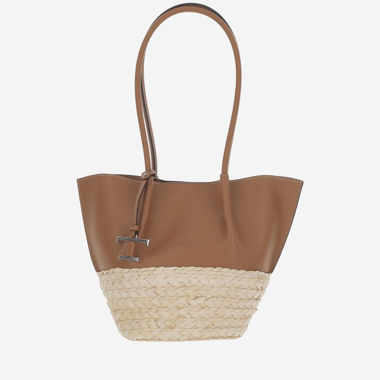 Borsa Shopping in Paglia e Pelle Media XBWBUXA0300 UBY265T TODS 
