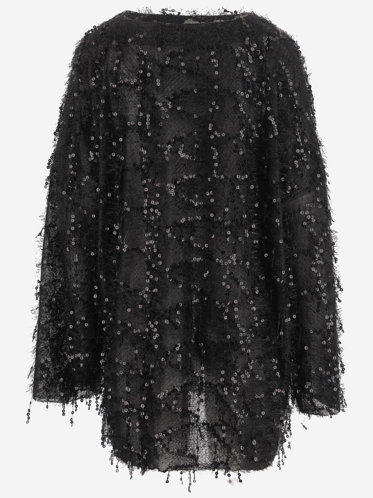 T-SHIRT A MANICHE LUNGHE CON MOTIVO PAILLETTES T004 PESQBLACK NICCOLO PASQUALETTI 