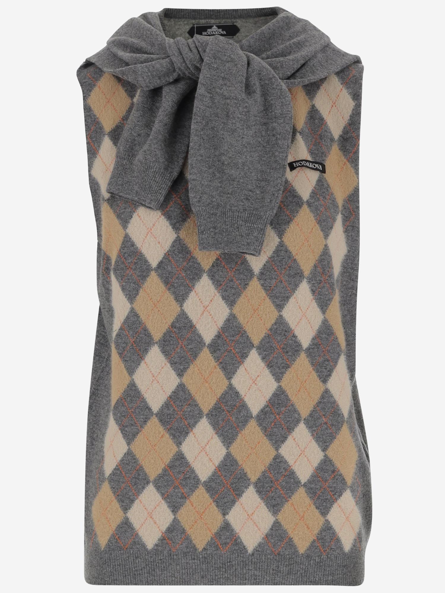 GILET IN COTONE STRETCH CON MOTIVO GEOMETRICO W24092KSV11 GREY HODAKOVA 