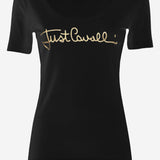 T-SHIRT IN COTONE STRETCH CON LOGO FRONTALE 80PAHT02 CJ502G89 JUST CAVALLI 