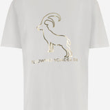 T-SHIRT FOLLOWING YONDER STAR <BR/>IN COTONE STRETCH BIANCO GOLD BINI SILVIA 