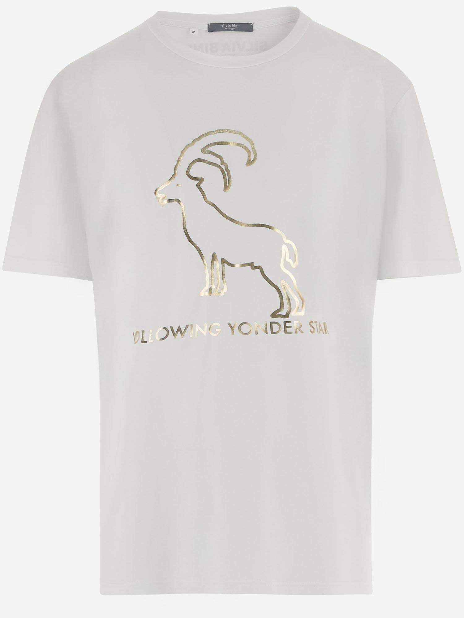 T-SHIRT FOLLOWING YONDER STAR <BR/>IN COTONE STRETCH BIANCO GOLD BINI SILVIA 