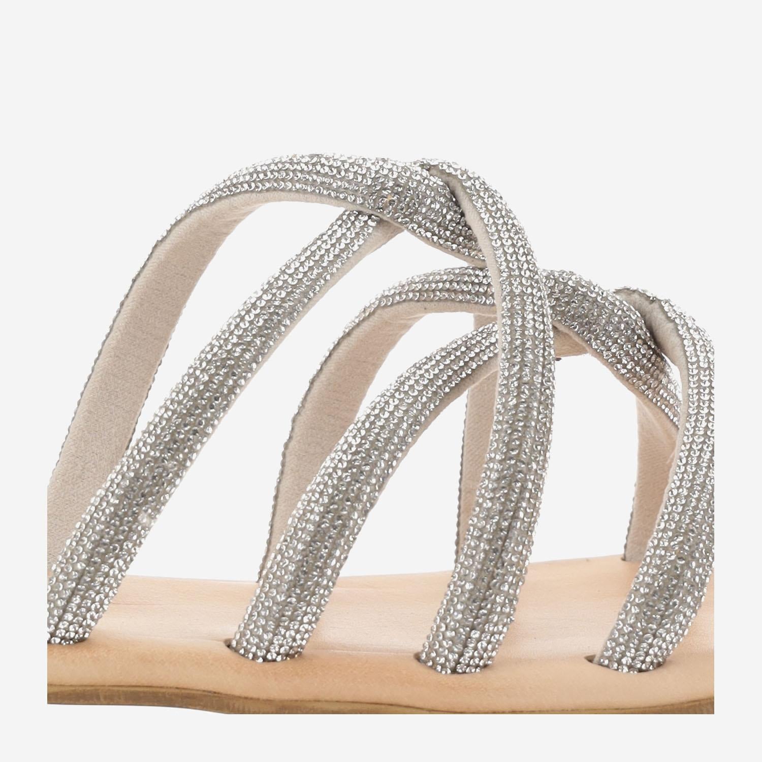 SANDALI IN PELLE CON STRASS TASO SILVER KIMA 
