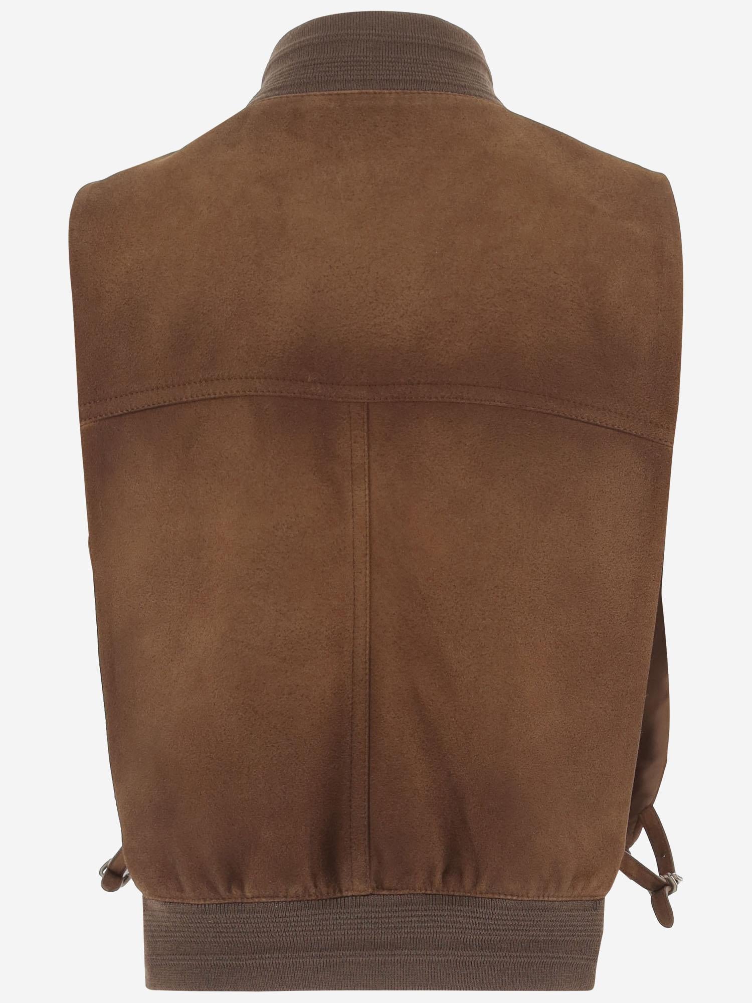 GILET IN PELLE SCAMOSCIATA CERATA MPT318 19MLF0046 MIU MIU 