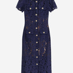 ABITO MIDI CON COLLETTO A CONTRASTO IN PIZZO PF25020MBL BLUE SELF PORTRAIT 