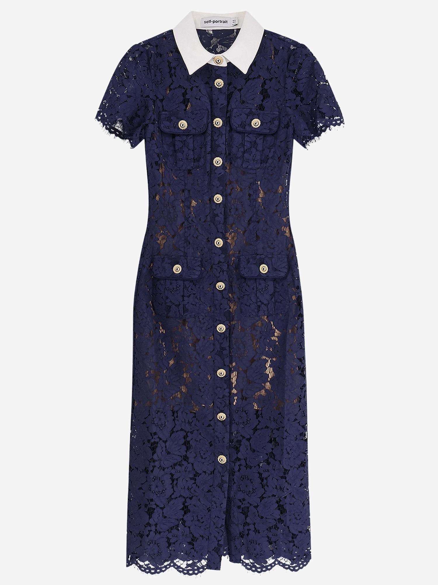 ABITO MIDI CON COLLETTO A CONTRASTO IN PIZZO PF25020MBL BLUE SELF PORTRAIT 