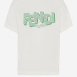 T-SHIRT IN COTONE CON STAMPA LOGO JMI504 7AJF1UVR FENDI KIDS 