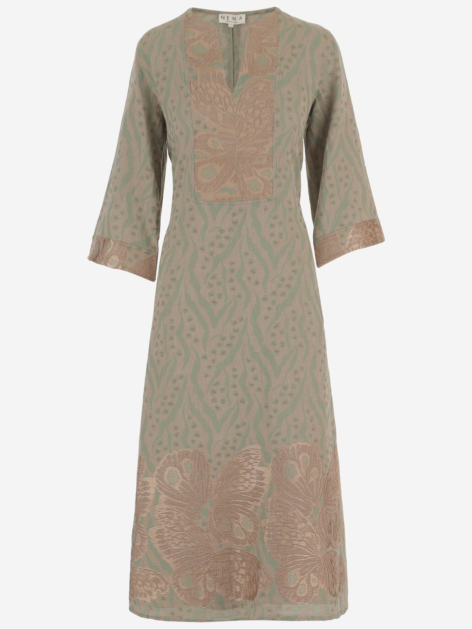 Abito lungo fantasia in misto cotone 15107 N299OLIVE NEMA 