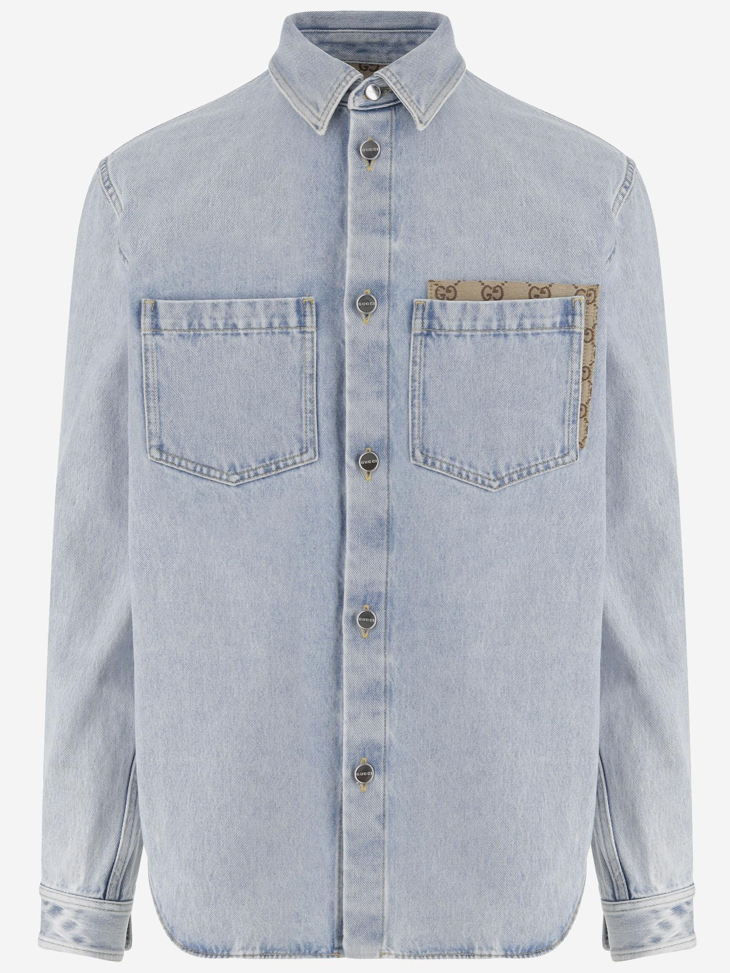 Camicia in denim délavé con inserto GG 835220 XDDCY4452 GUCCI 