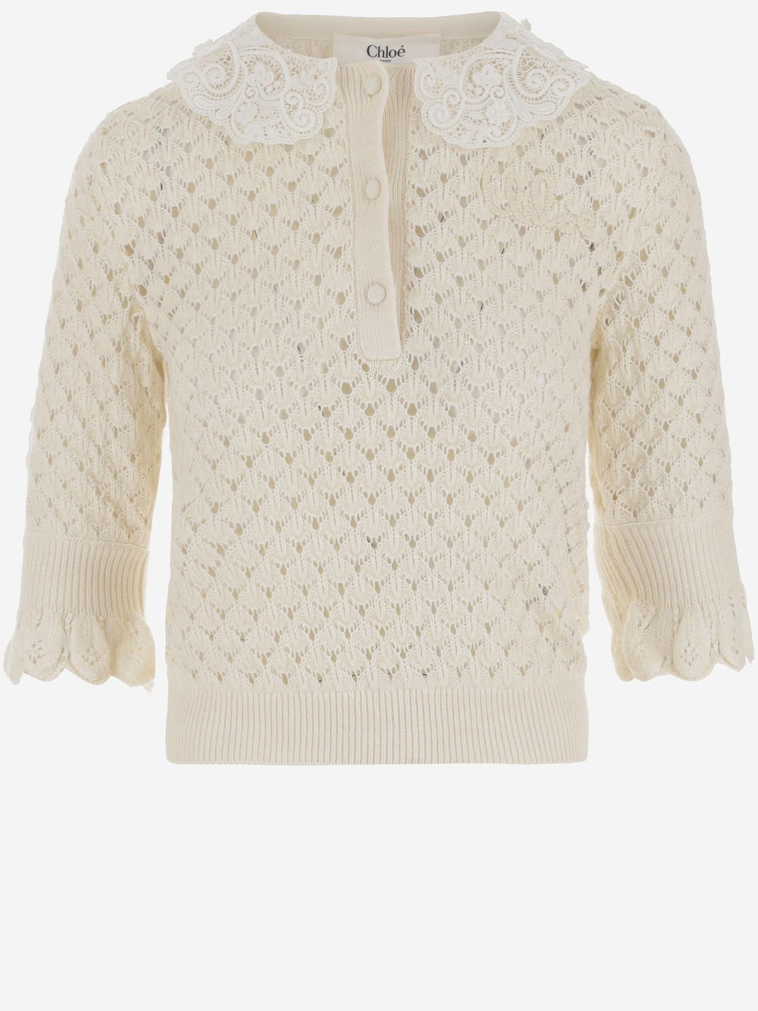 POLO CON COLLETTO IN PIZZO CH25AMP47590 107 CHLOE 