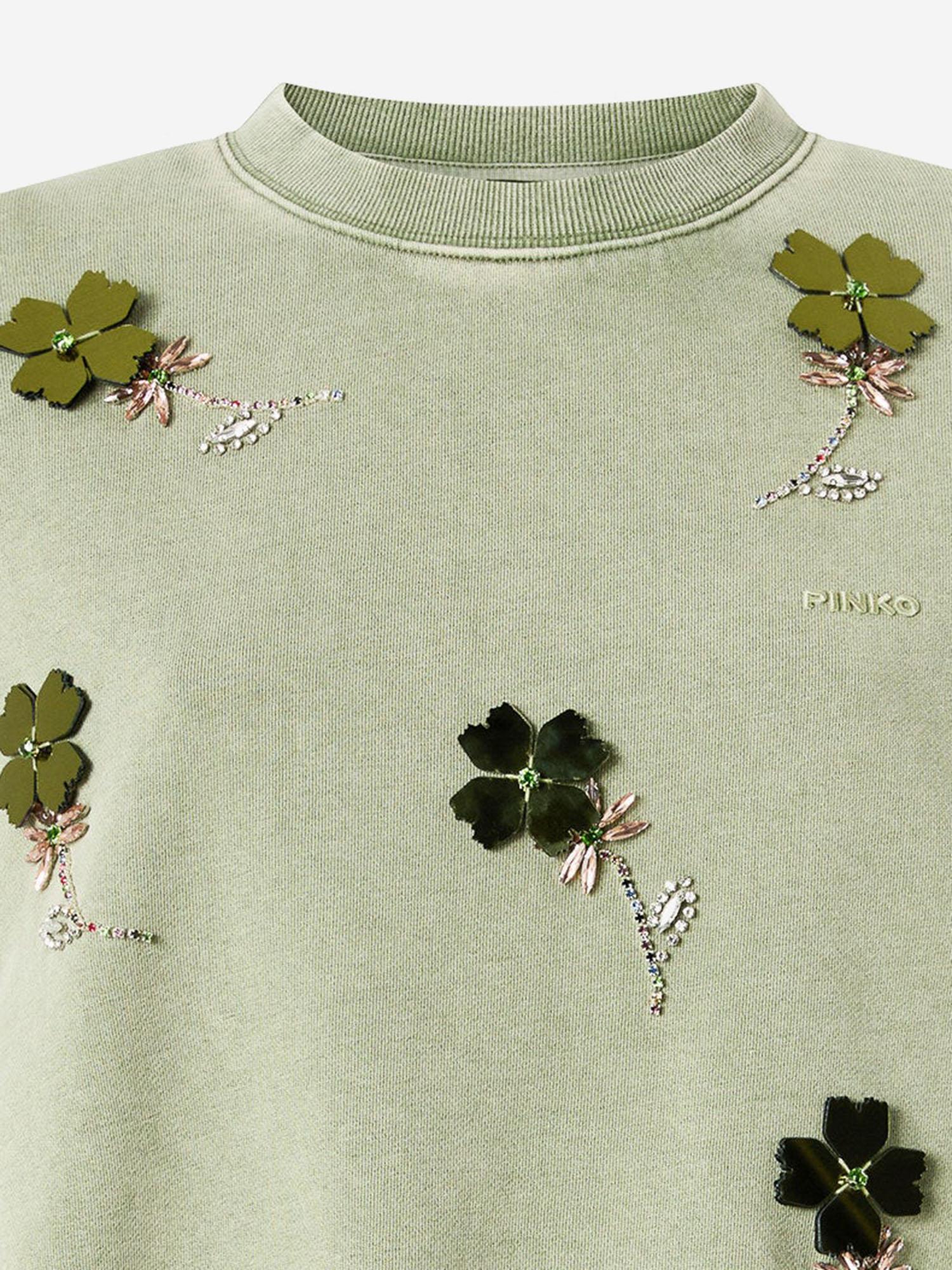 Felpa in cotone con fiori gioiello 106302 A34LU84 PINKO 