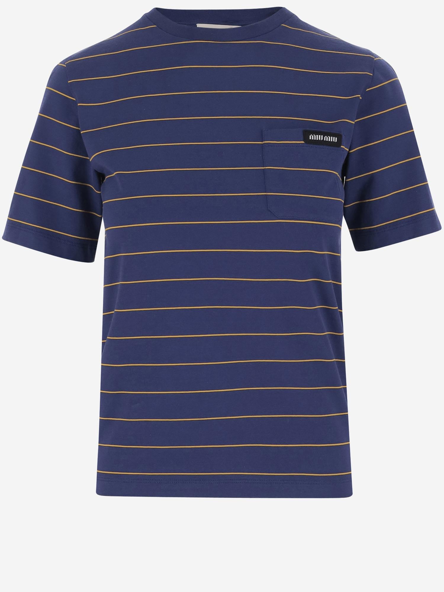 T-SHIRT IN COTONE A RIGHE CON LOGO MJN537 14RTF0XEI MIU MIU 