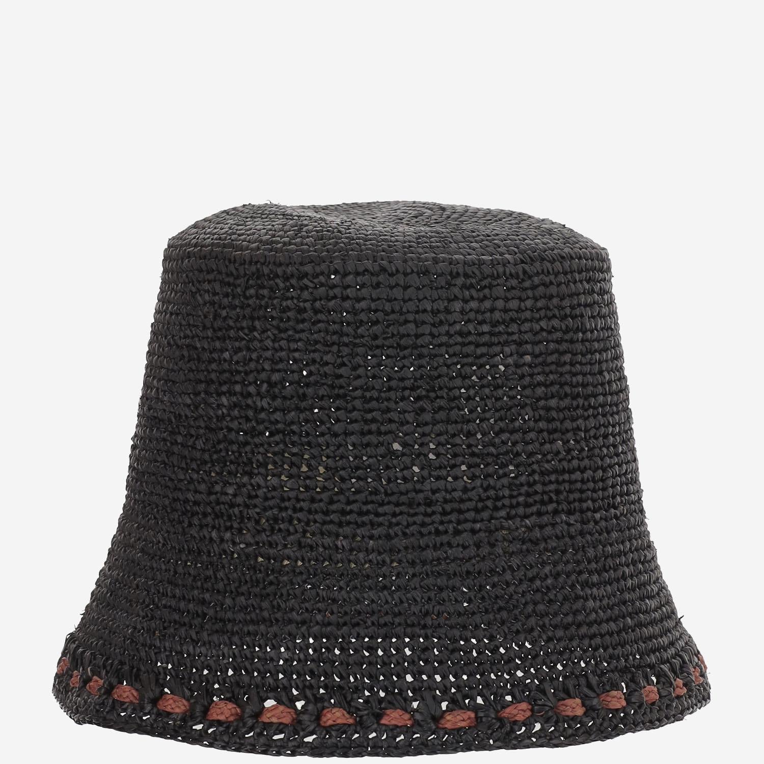 CAPPELLO BUCKET IN RAFIA SOPRA BLACK IBELIV 