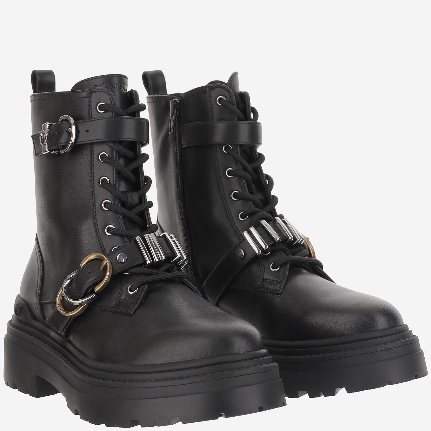 STIVALETTI IN PELLE CON CINTURA E LOGO SD0407 P087Z99 PINKO 