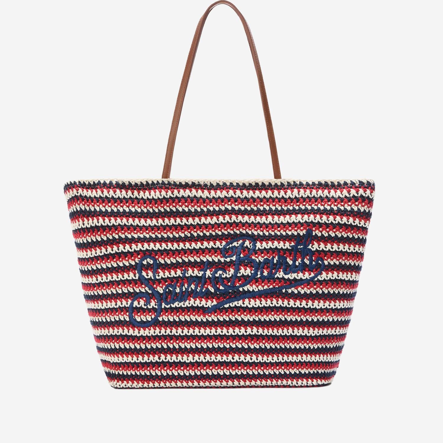 Borsa Tote Crochet a righe con logo ricamato CRO0007 00593L MC2 SAINT BARTH 