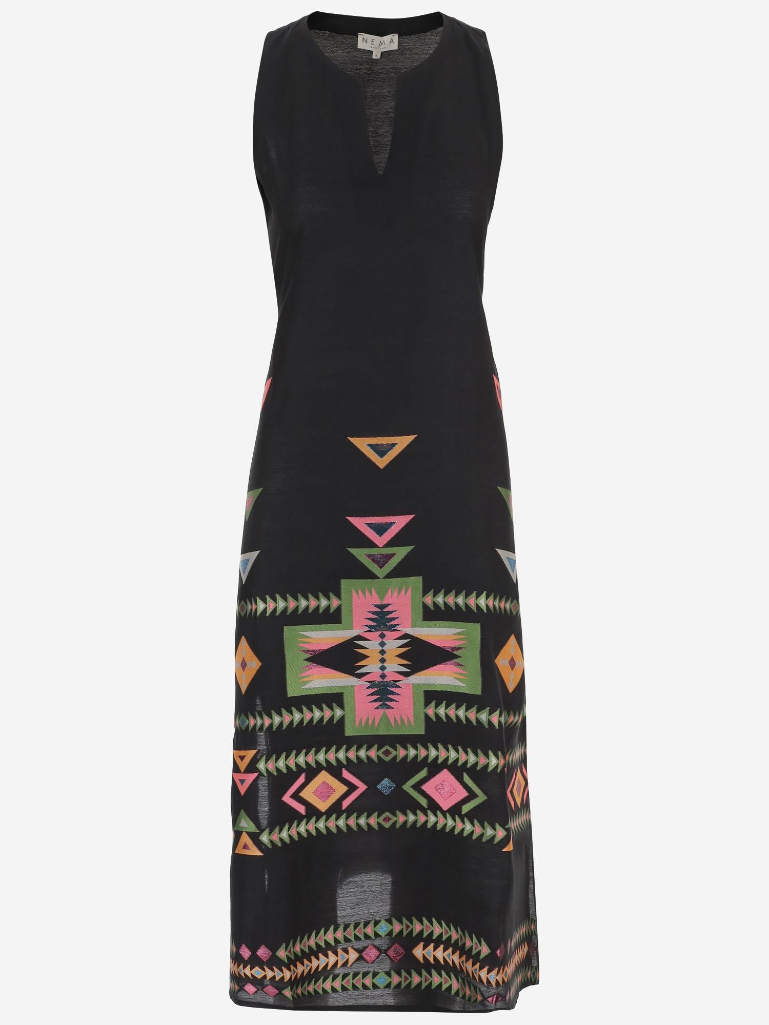 Abito lungo con fantasia 15107 N236BLACK NEMA 