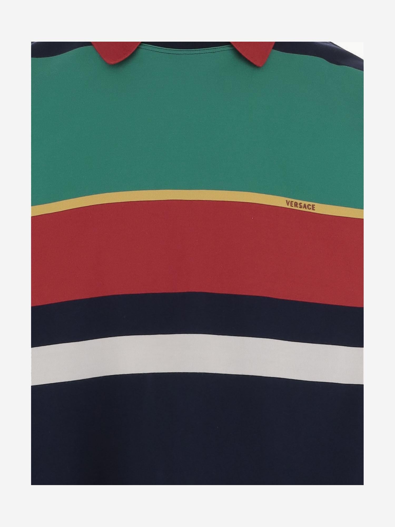 MAGLIA POLO IN COTONE A RIGHE 1024580 1A178906G870 VERSACE 