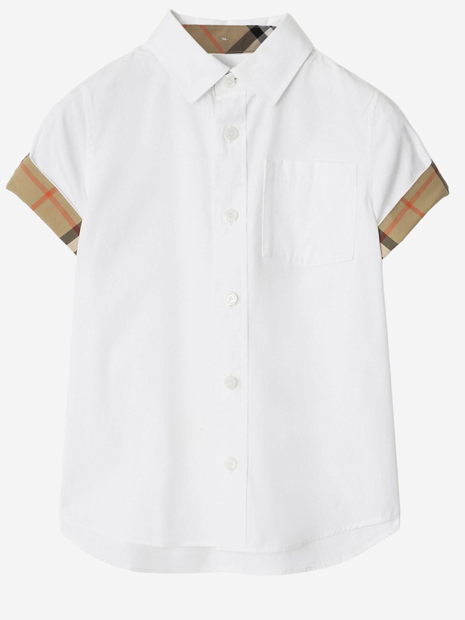 CAMICIA IN COTONE CON MOTIVO CHECK 8117167 WHITE BURBERRY KIDS 