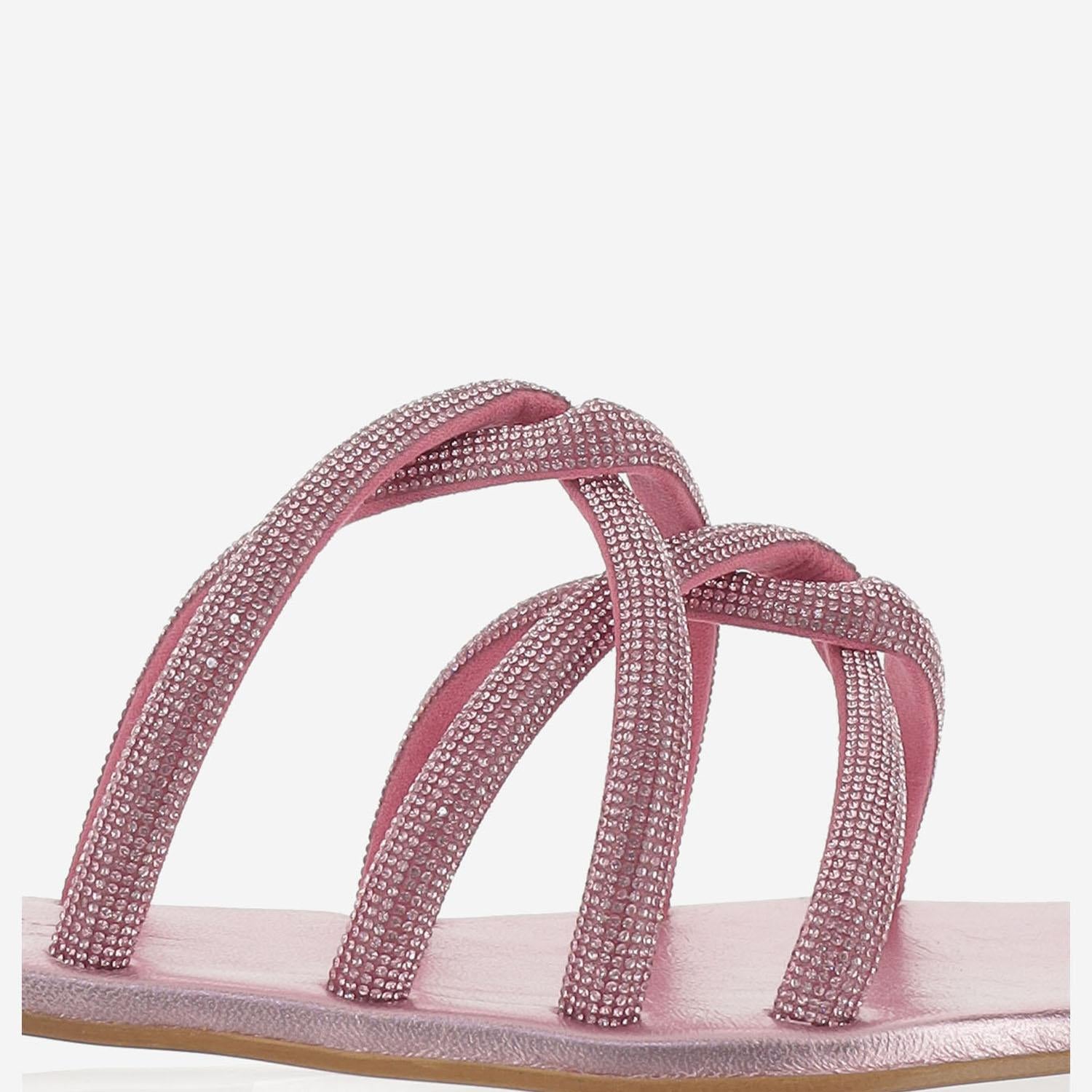 SANDALI IN PELLE CON STRASS TASO ROSA KIMA 