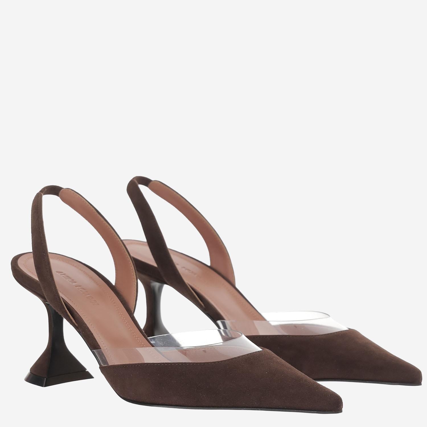 SLINGBACK LARA IN SUEDE LARASLING 70COFFEETRANSPARENT AMINA MUADDI 