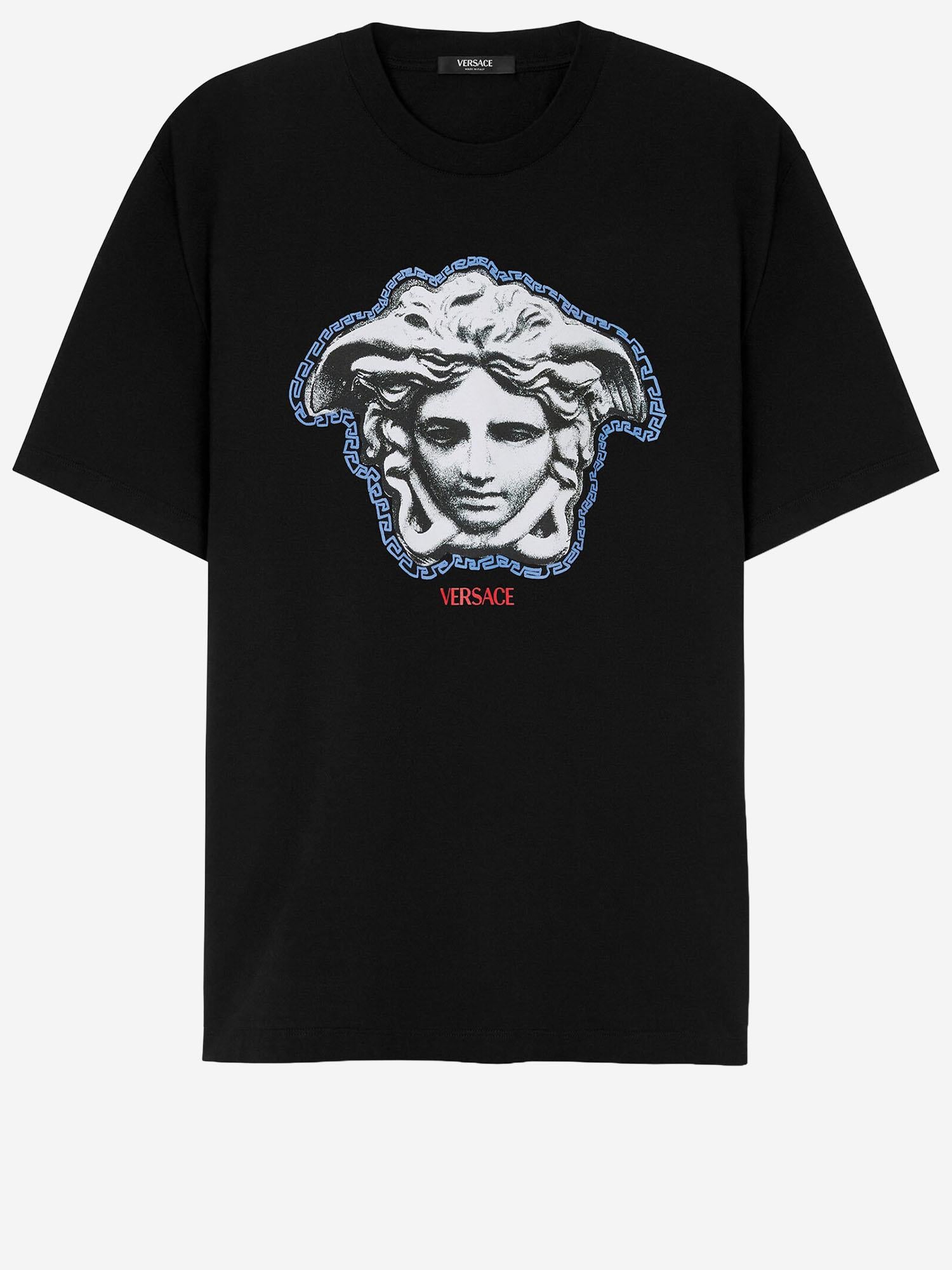 T-SHIRT IN COTONE CON STAMPA LOGO 1013302 1A167531B000 VERSACE 