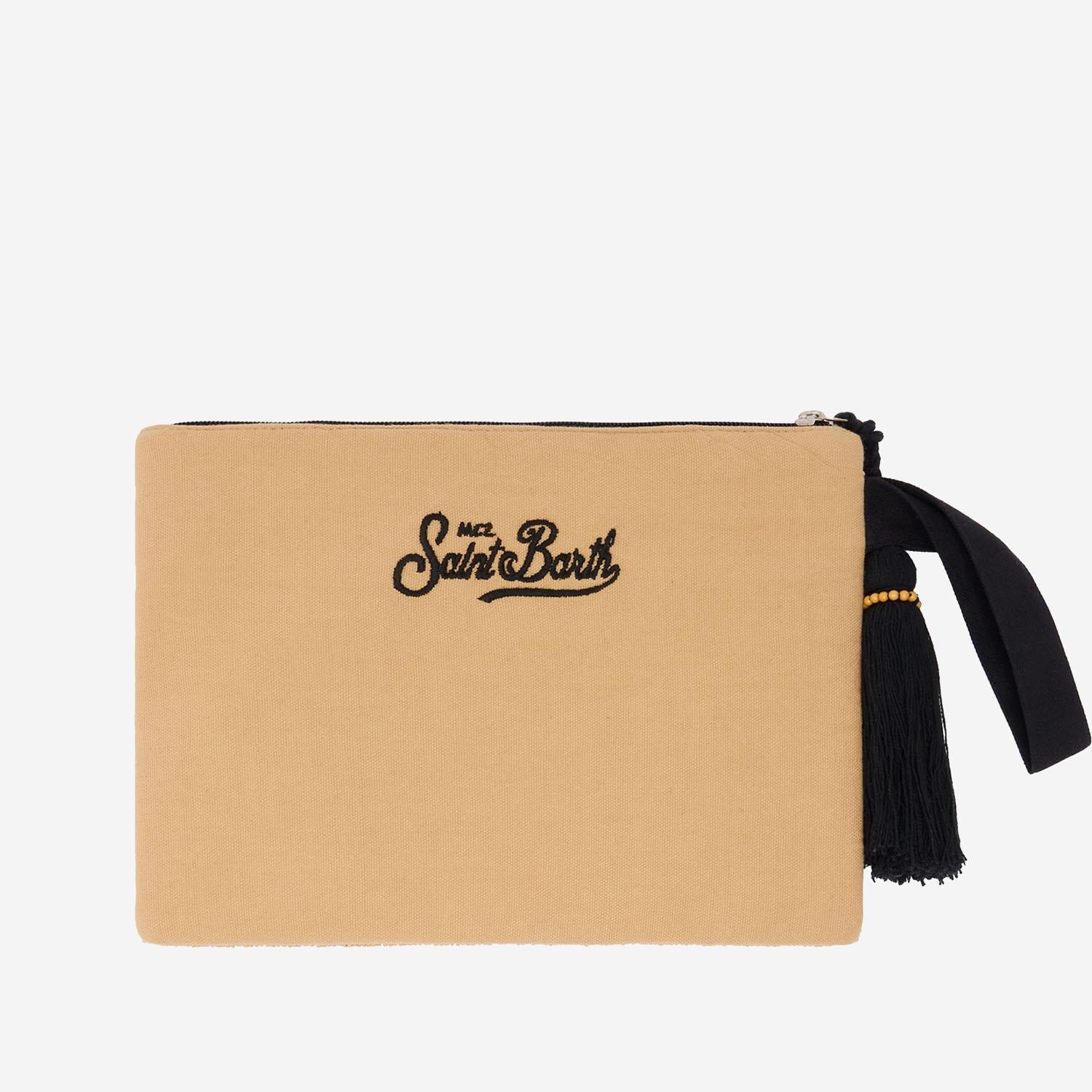 POCHETTE IN COTONE CON PERLINE E MOTIVO ANIMALIER POU0002 00653L MC2 SAINT BARTH 