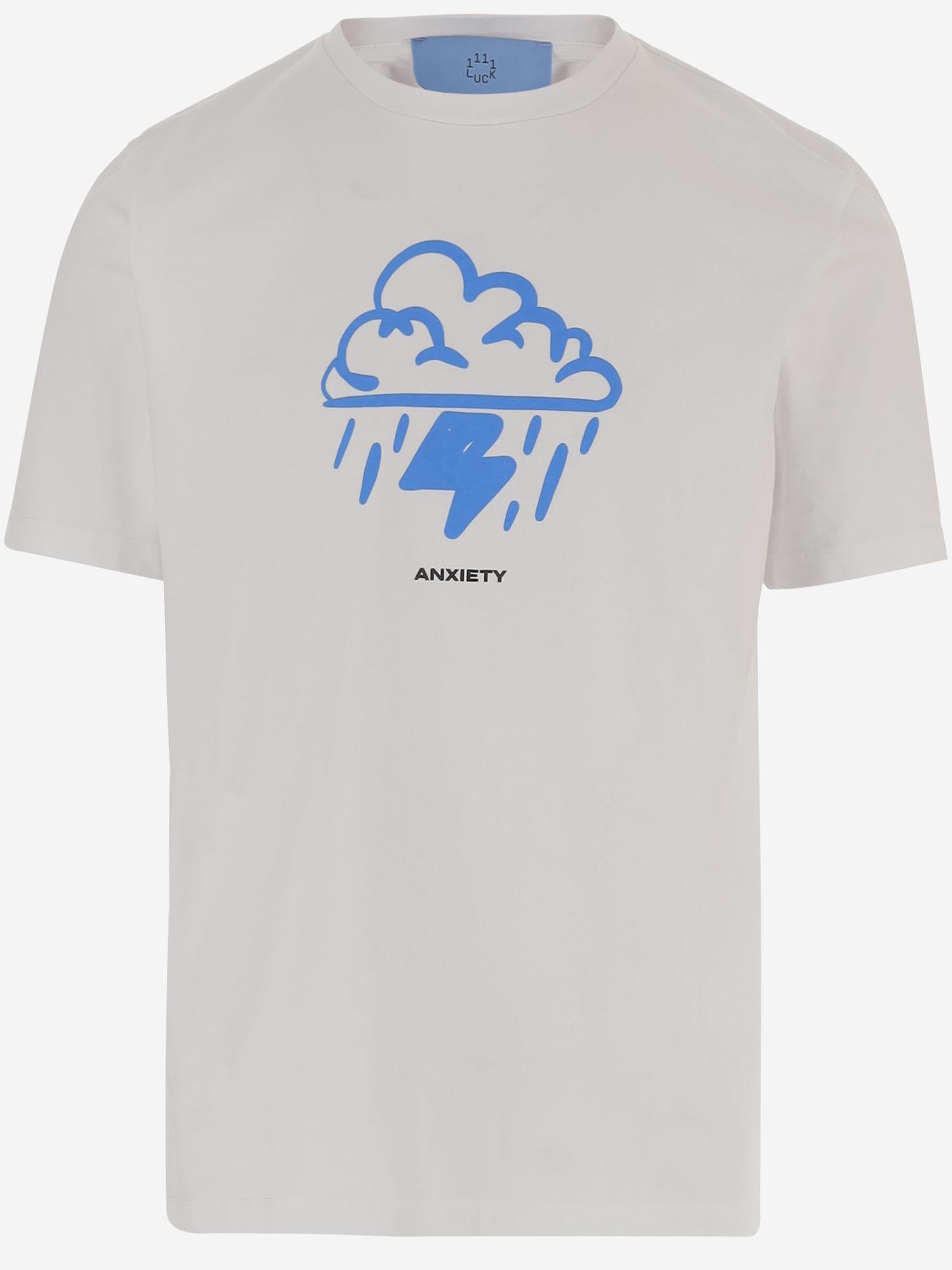 T-SHIRT IN COTONE CON STAMPA LOGO ANXIETYTEE WHITE 11:11 L.U.C.K. 