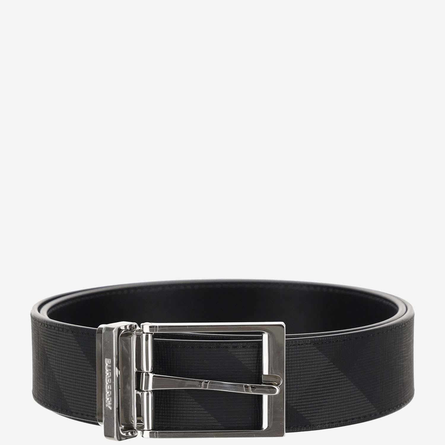 CINTURA REVERSIBILE IN PELLE CON MOTIVO CHECK 8064959 CHARCOALSILVER BURBERRY 