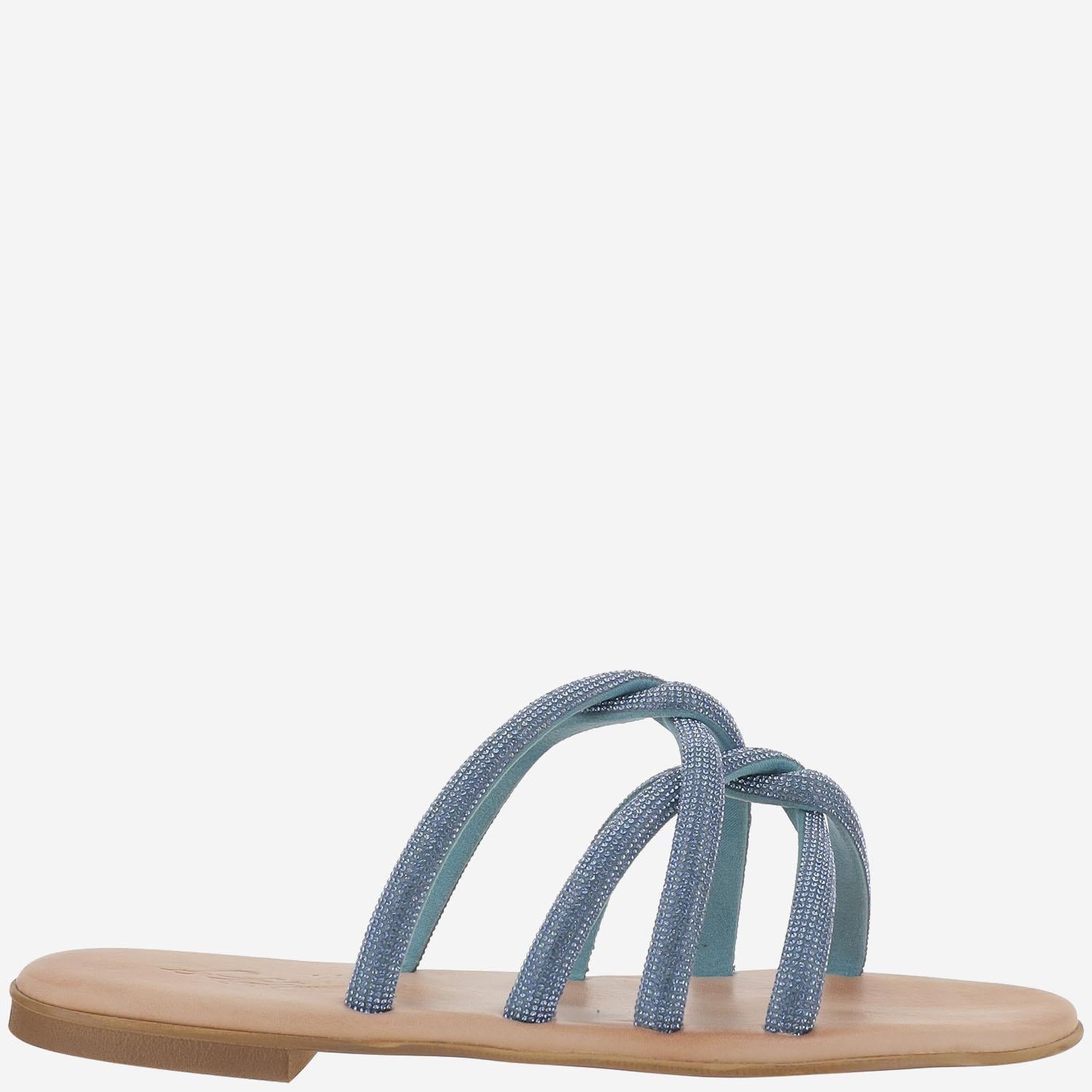 SANDALI IN PELLE CON STRASS TASO DENIM KIMA 