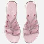 SANDALI IN PELLE CON STRASS TASO ROSA KIMA 