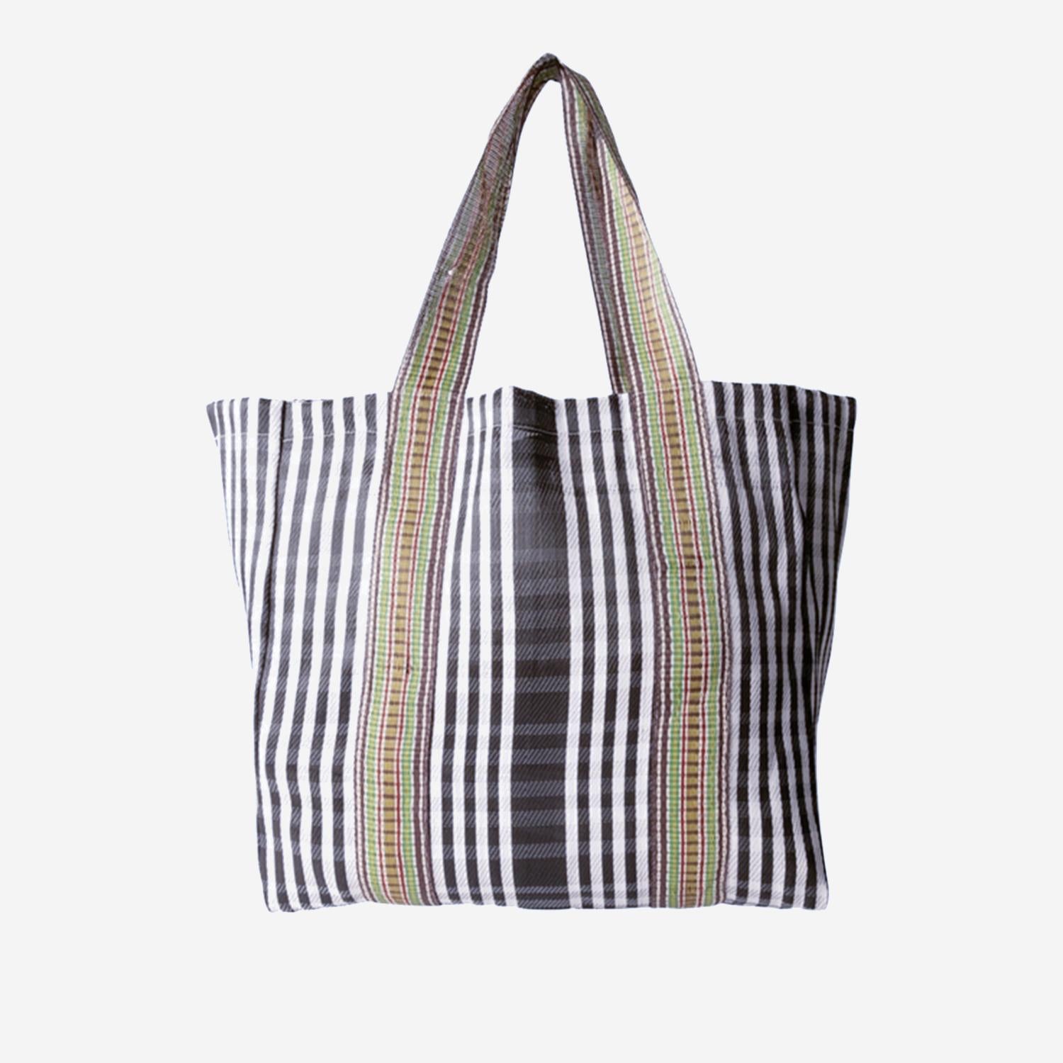 BORSA SHOPPING CON MOTIVO A RIGHE AU820995 08BLACK/WHITE EJA 