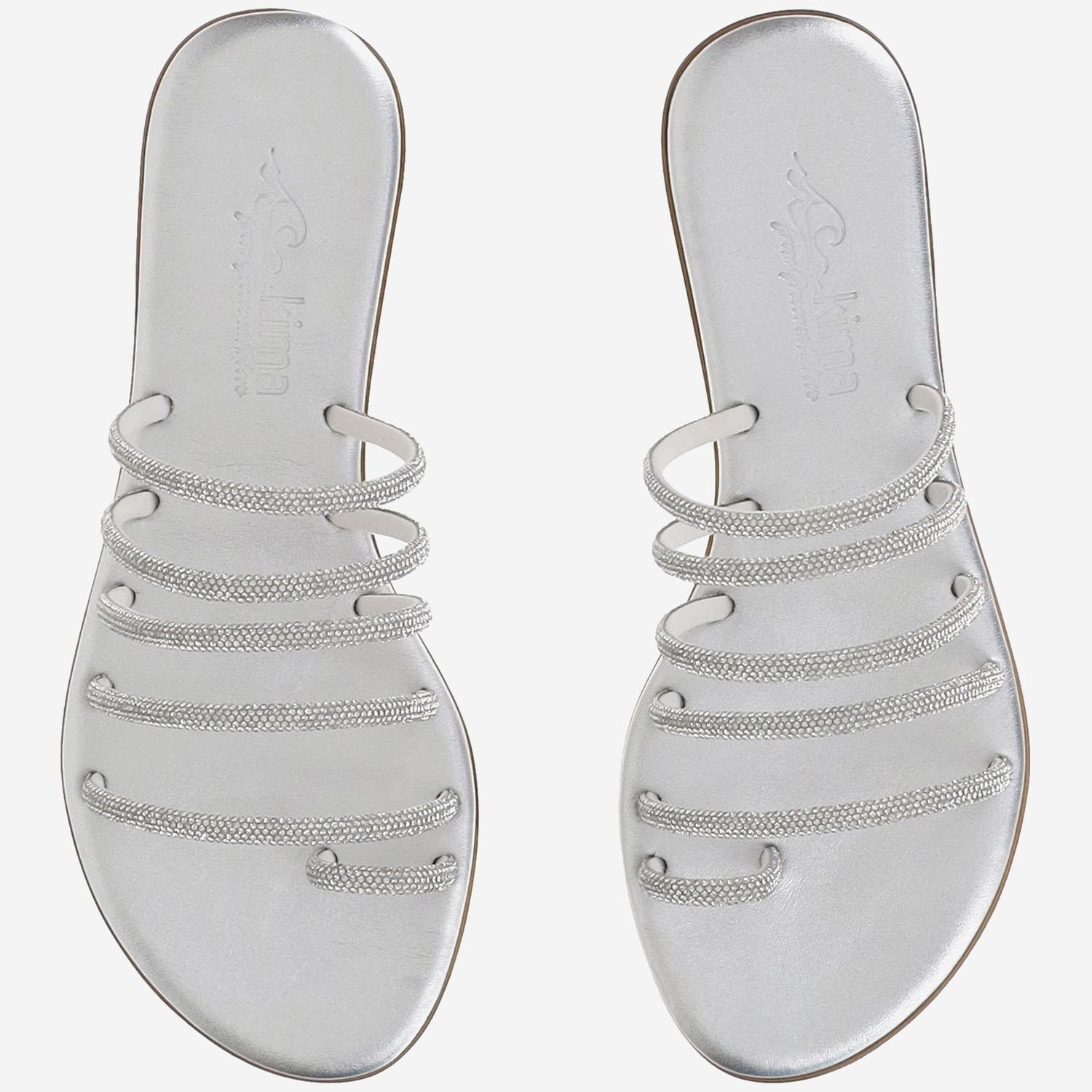 SANDALI IN PELLE CON STRASS KOS SILVER KIMA 