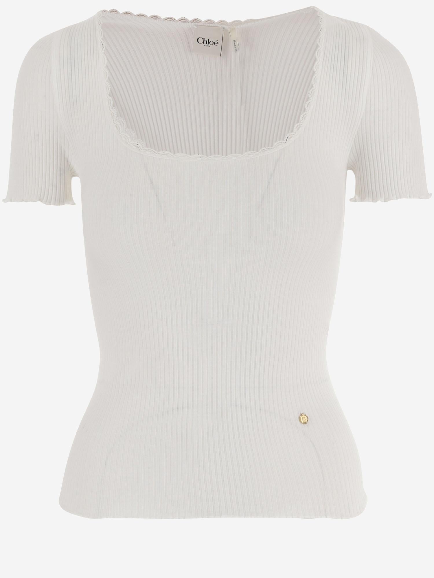 T-SHIRT CON SCOLLO A BARCA IN COTONE CH25WJH02185 101 CHLOE 