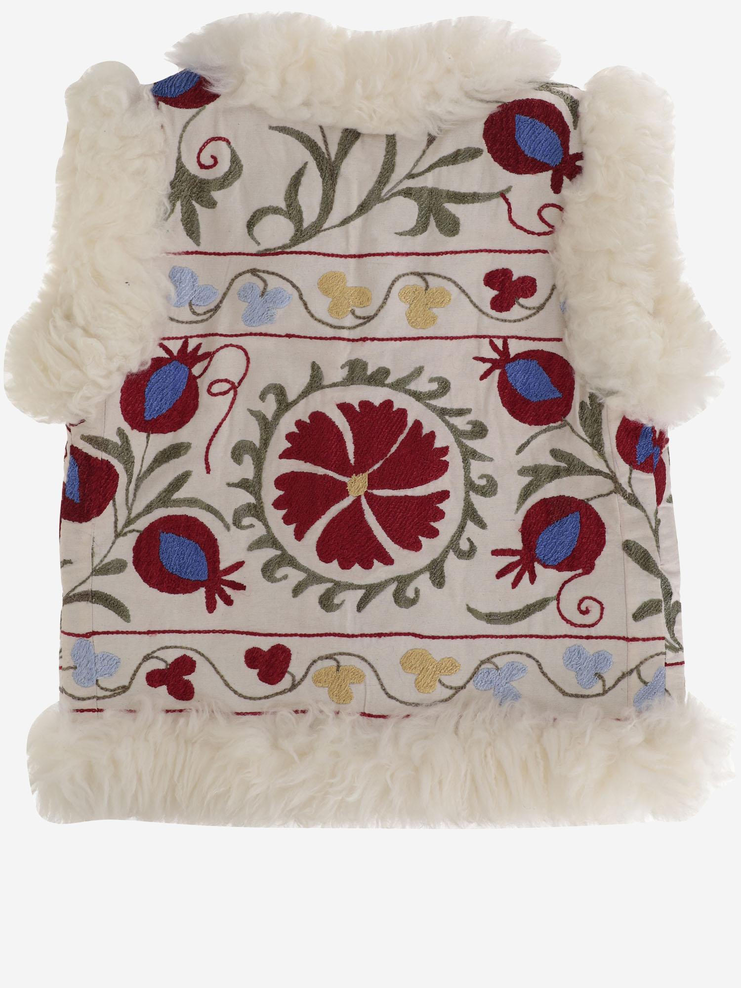 Gilet suzani con pelliccia di pecora BG101 WHITEWITHREDEMBROIDERY ZAZI 