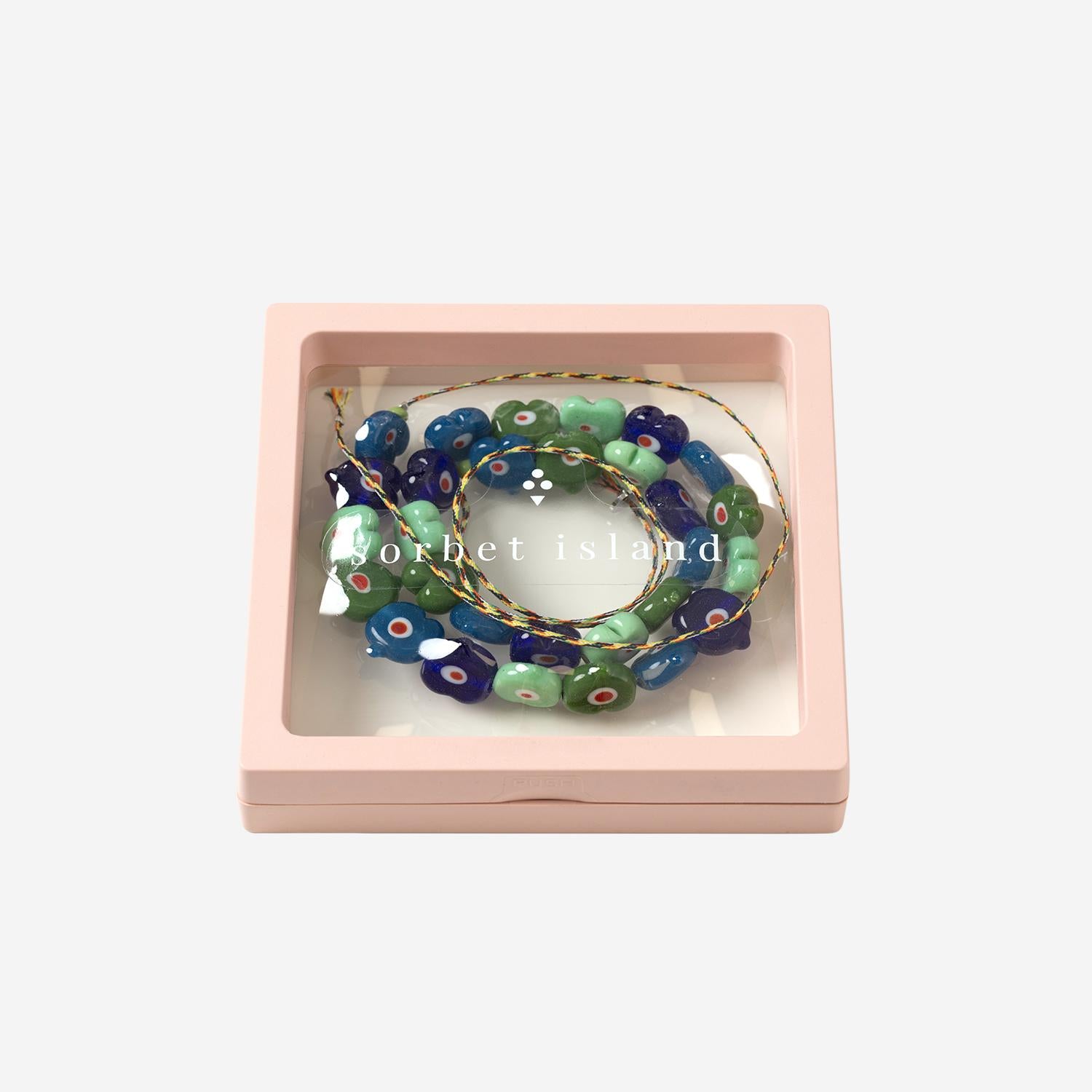 Collana con perle in vetro a forma di cuore MIXEDGLASSBEAD MULTIHEARTBLUE SORBET ISLAND 